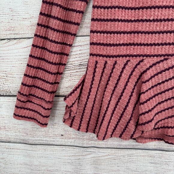 We the Free Knit Peplum Top Womens Small Pink Purple Striped Scoop Neck - Picture 7 of 12